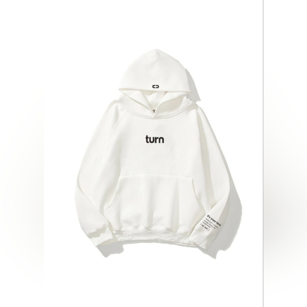 luxvelvet TURN Hoodie Sweatshirt Original White Black Lettering Womens Medium